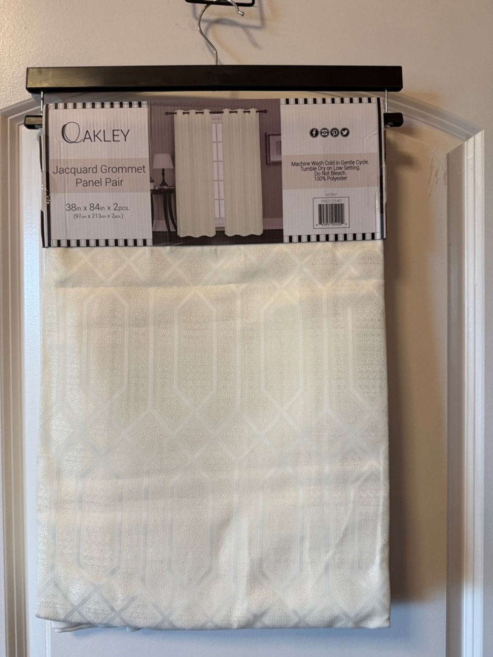 Oakley Ivory Jacquard Grommet Curtains - Geometric Texture, Pair